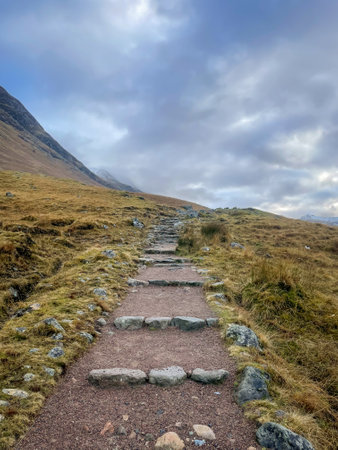 Hiking trail to the summit of the Ben Nevis Mountain. Fort William, Scotland.の写真素材