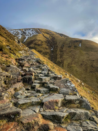 Hiking trail to the summit of the Ben Nevis Mountain. Fort William, Scotland.の写真素材