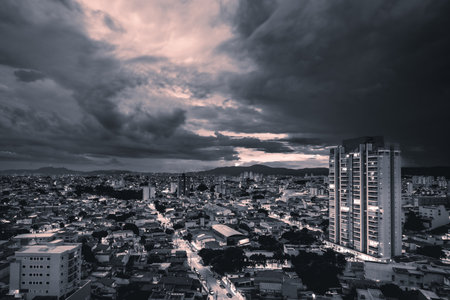 Aerial view from the North area of the city SÃ£o Paulo, Brazil. in Black and white.