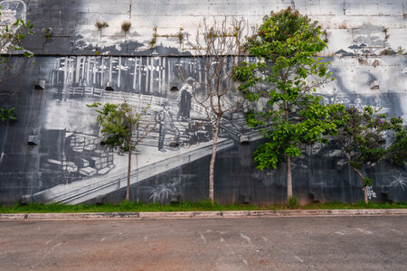 Beautiful wall art by the Corinthians Stadium. Sao Paulo, Brazil. March 13, 2024.