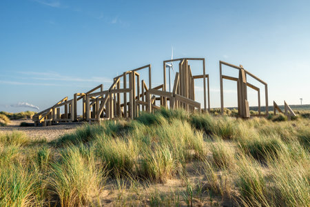 Artwork at the beach of the Maasvlakte, Rotterdam, The Netherlands.の写真素材