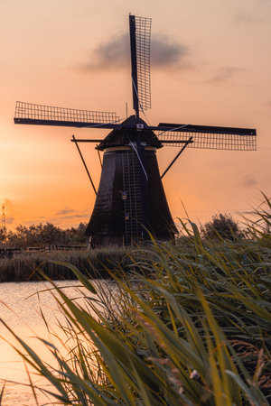 The windmills of KInderdijk, early morning. Netherlands.の写真素材