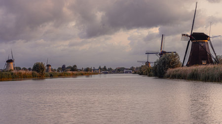 The windmills of KInderdijk, early morning. Netherlands.の写真素材