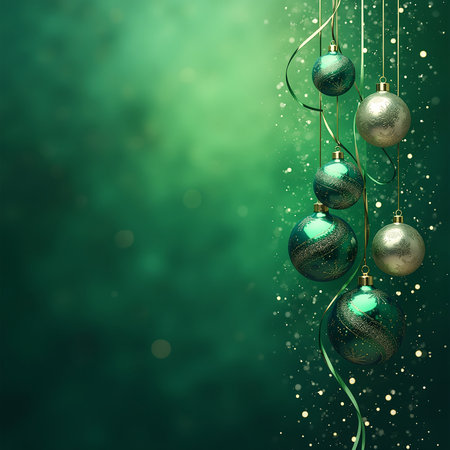 AI generated Abstract Christmas background, in green and goldの素材
