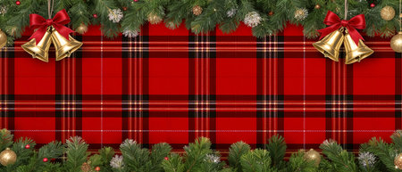 AI generated. Christmas decoration on a Scottish tartan background.の素材