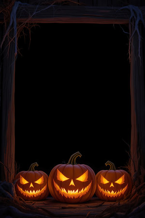AI generated. Evil looking pumpkins on a dark background. Halloween background.の素材