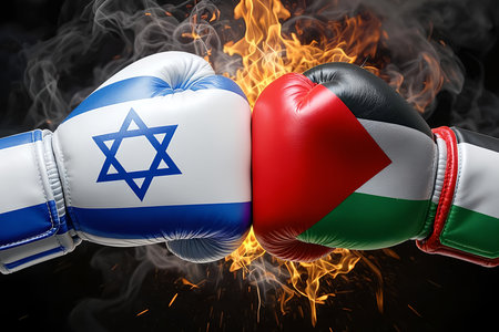AI generated. Boxing gloves from Israel and Palestineの素材
