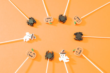Halloween decorations, on an orange background. Halloween decoration.