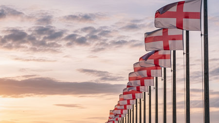 AI generated. A row of the St George's Flags. England, United Kingdom Patriotism.の素材