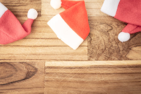 Christmas decoration laid out on a wooden background. Top view. Christmas.の写真素材