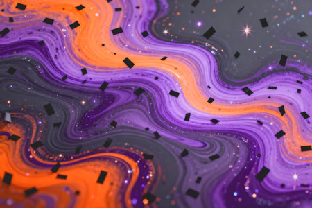 AI generated images. Swirls and confetti in Halloween colors. Background for halloween.の素材