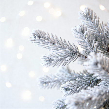AI generated images. Light background for Christmas. With frozen pine trees.の素材