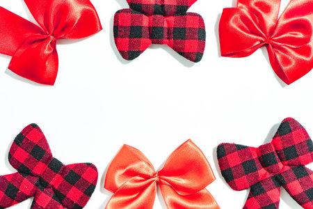 Christmas bow ties, on a white background. Christmas background.の写真素材