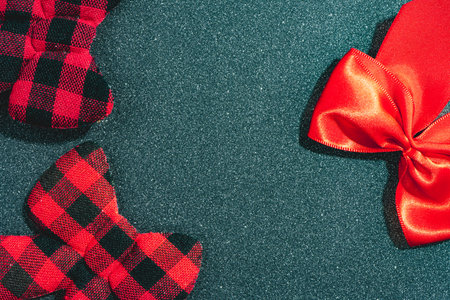Christmas bow ties, on a gray background. Christmas background.の写真素材
