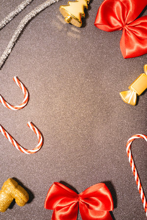 Christmas decoration on a gray background. Christmas overlay, background.