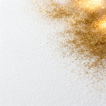 AI generated images. A structured white background, with golden glitter and light. Background for Christmas or New Year.の素材