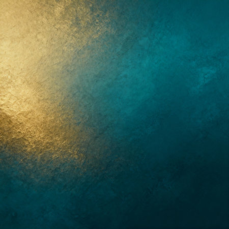 Textured turquoise and golden gradient background. Background for Christmas or New year overlay. AI generated images.の素材