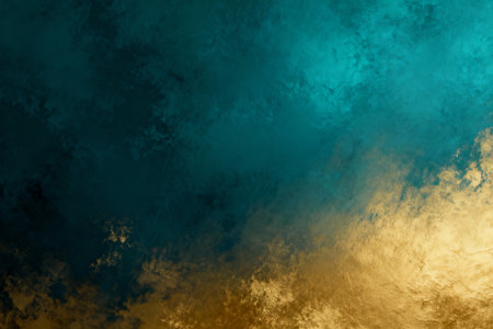 Textured turquoise and golden gradient background. Background for Christmas or New year overlay. AI generated images.の素材