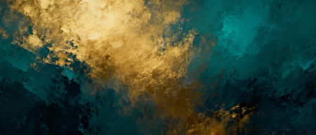 Textured turquoise and golden gradient background. Background for Christmas or New year overlay. AI generated images.の素材