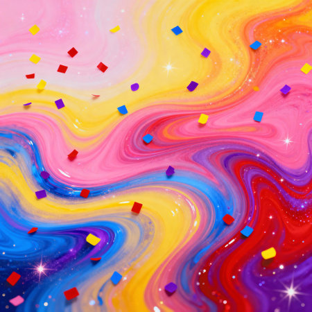 AI generated images. Colorful swirls and confetti. Background for parties and celebrations.の素材