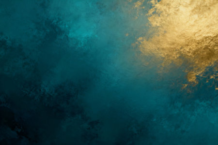 Textured turquoise and golden gradient background. Background for Christmas or New year overlay. AI generated images.の素材
