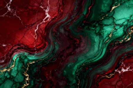 A marble background with Red and green. Background for Christmas. AI generated.の素材