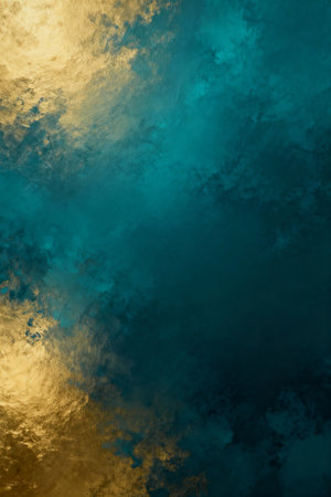 Textured turquoise and golden gradient background. Background for Christmas or New year overlay. AI generated images.の素材