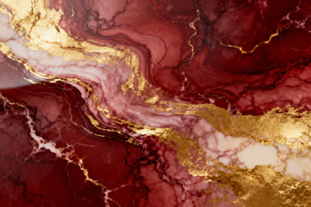 A marble background with Red and gold. Background for Christmas. AI generated.の素材