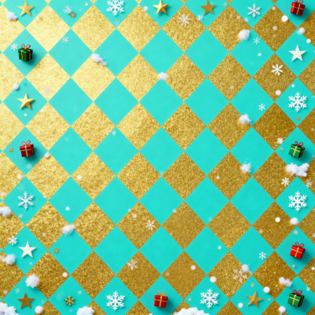 Christmas decoration with blue and gold patterns. AI generated.の素材