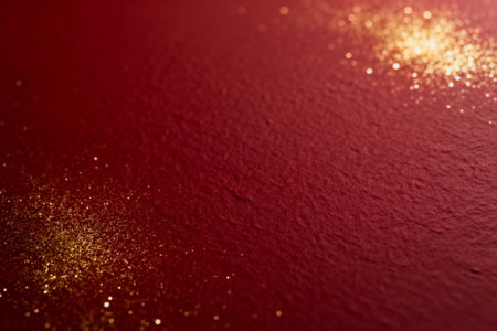 AI generated images. A structured dark red background, with golden glitter and light. Background for Christmas or New Year.の素材