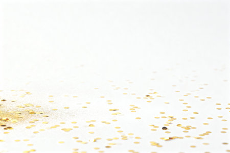 AI generated images. Gold and silver confetti on a white background. Background for New Year.の素材