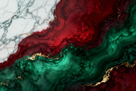 A marble background with Red and green. Background for Christmas. AI generated.の素材