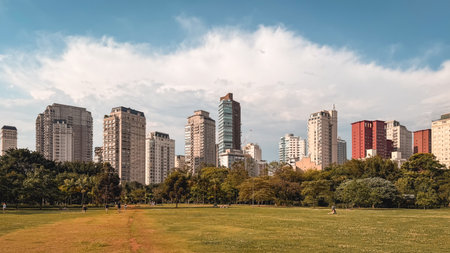 Pargue do Novo In Pinheiros, with the skyline in the background. Sao Paulo, Brazil. November 22, 2025.のeditorial素材