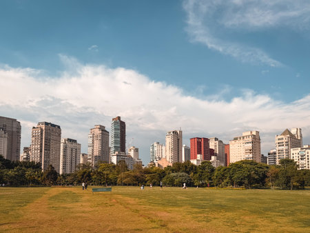 Pargue do Novo In Pinheiros, with the skyline in the background. Sao Paulo, Brazil. November 22, 2025.のeditorial素材