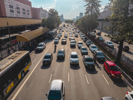 Highway traffic at Tatuape in Sao Paulo, Brazil. November 28, 2025.のeditorial素材