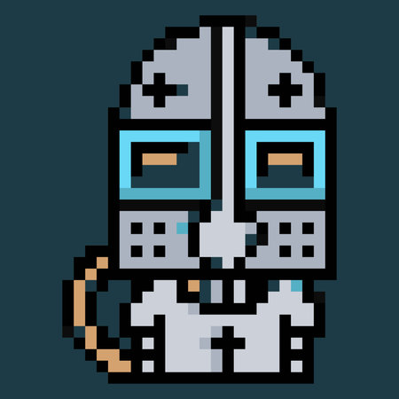 Pixel art knight isolated on blue background. 8 bit vector illustration.のイラスト素材