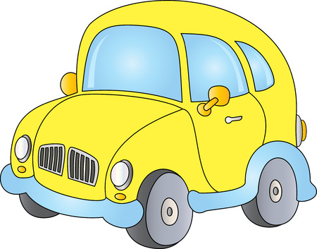 A cute yellow cartoon carのイラスト素材