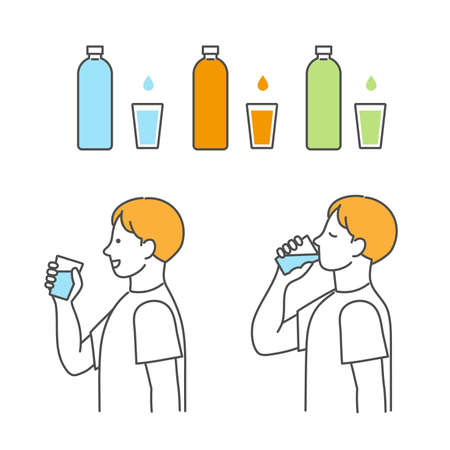 Illustration of a man drinking water with a glassのイラスト素材