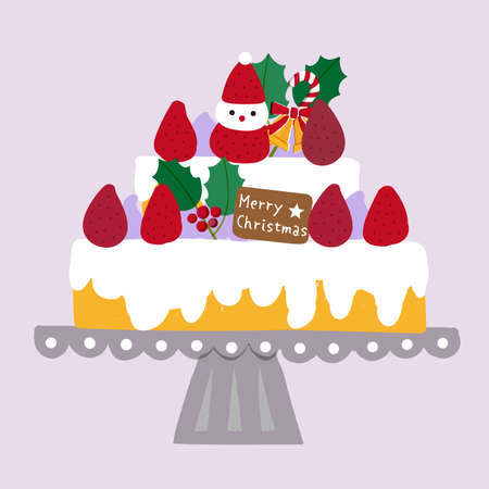 It is an illustration of a Christmas cake on a cake stand. It is an easy-to-use vector material.のイラスト素材
