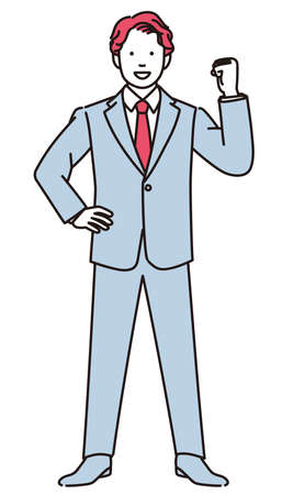 It is a simple whole body illustration of a businessman who poses gutsy. Vector data that is easy to edit.のイラスト素材