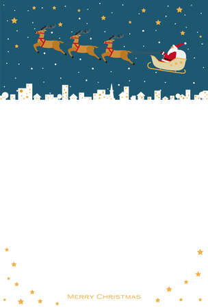It is Santa Claus illustration on a reindeer sleigh running through the starry sky on the city. It is an easy-to-use vector material.のイラスト素材