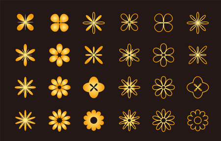 It is a golden illustration set of simple flower silhouette icon. Easy-to-use vector data.のイラスト素材