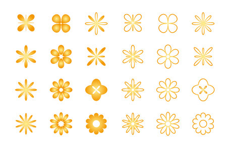 It is a golden illustration set of simple flower silhouette icon. Easy-to-use vector data.のイラスト素材