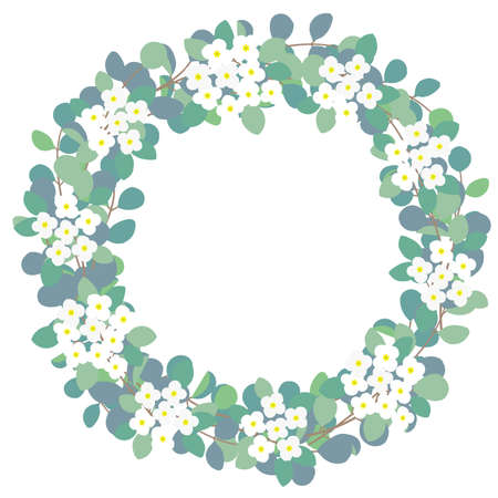 It is an illustration of a simple eucalyptus and arissum wreath. Vector data that is easy to edit.のイラスト素材