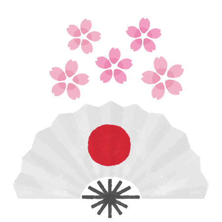 It is a fan illustration of cherry blossoms and a Hinomaru. Vector data that is easy to edit.のイラスト素材