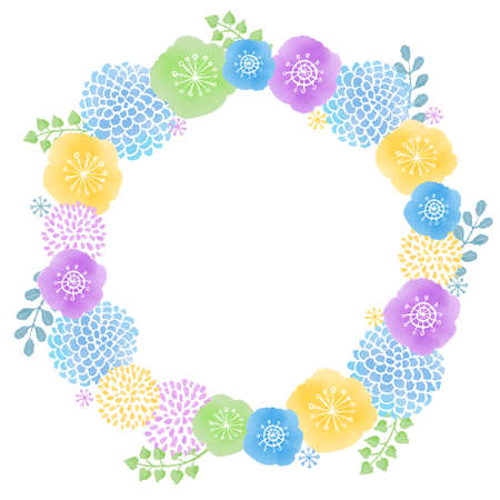 It is an illustration of the flower wreath of the Nordic style watercolor touch. There are other variations. Vector data that is easy to edit.のイラスト素材