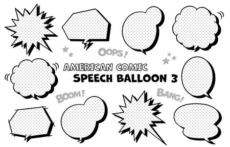 This is an American comic style speech bubble set. It is an easy-to-use vector material. There are other variations.のイラスト素材