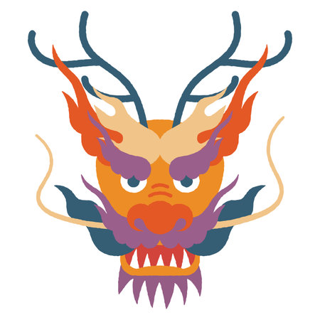 Colorful dragon face illustration New Year's card illustrationのイラスト素材
