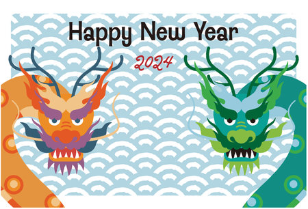 2024 Year of the Dragon New Year's card illustrationのイラスト素材