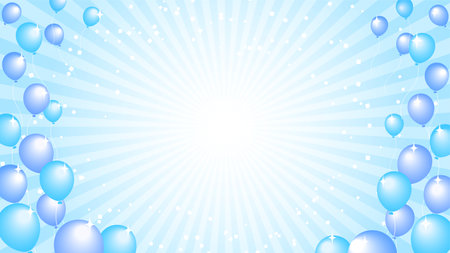 It is a background illustration with blue radiation and balloons sparkling. There are other variations.のイラスト素材